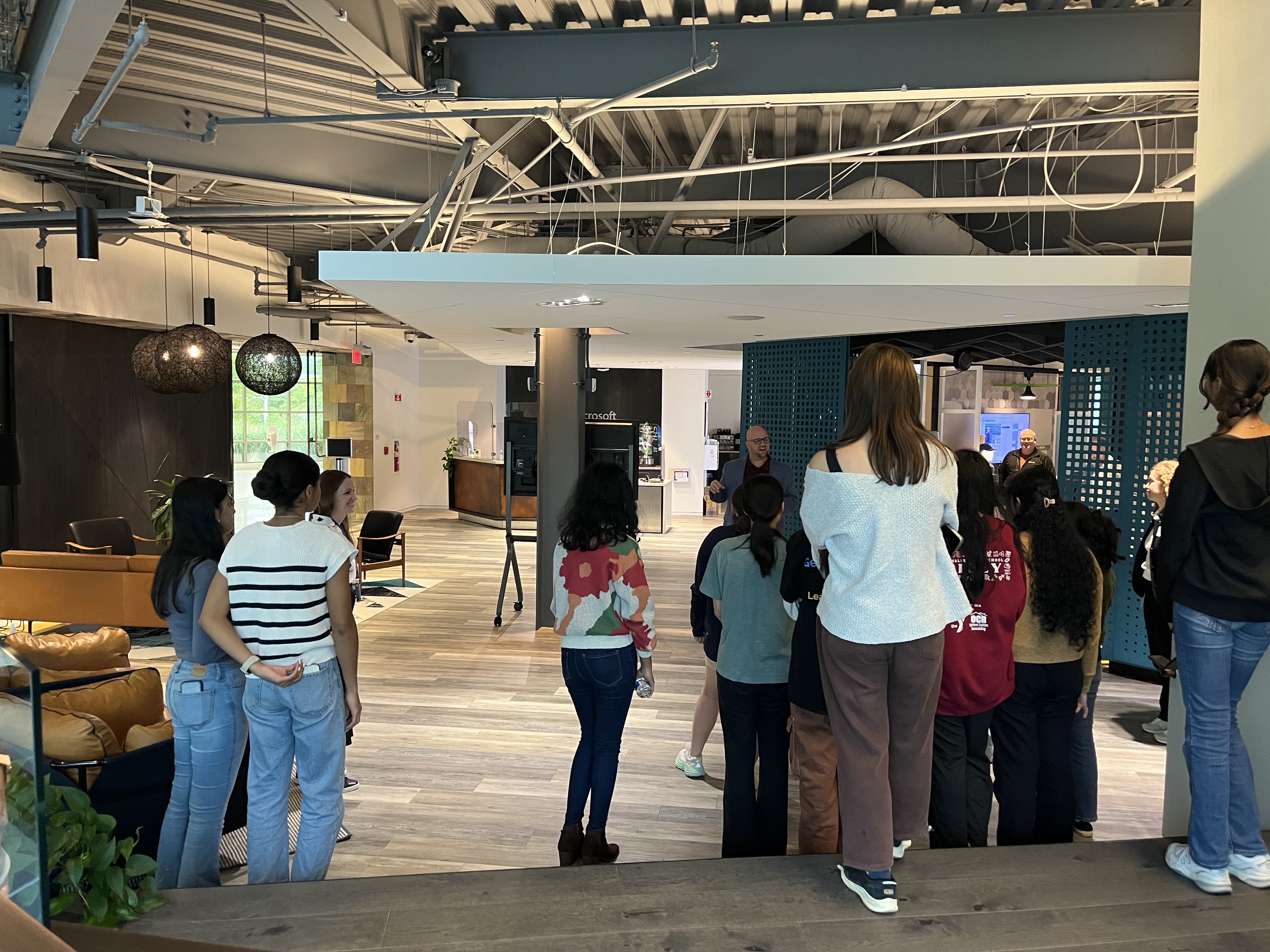 Students learning about Microsoft's new products